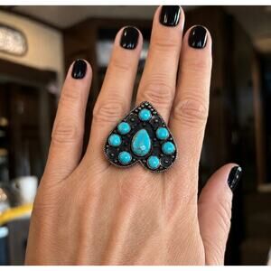 Kingman Mohave Turquoise Heart Cluster Copper Statement Ring